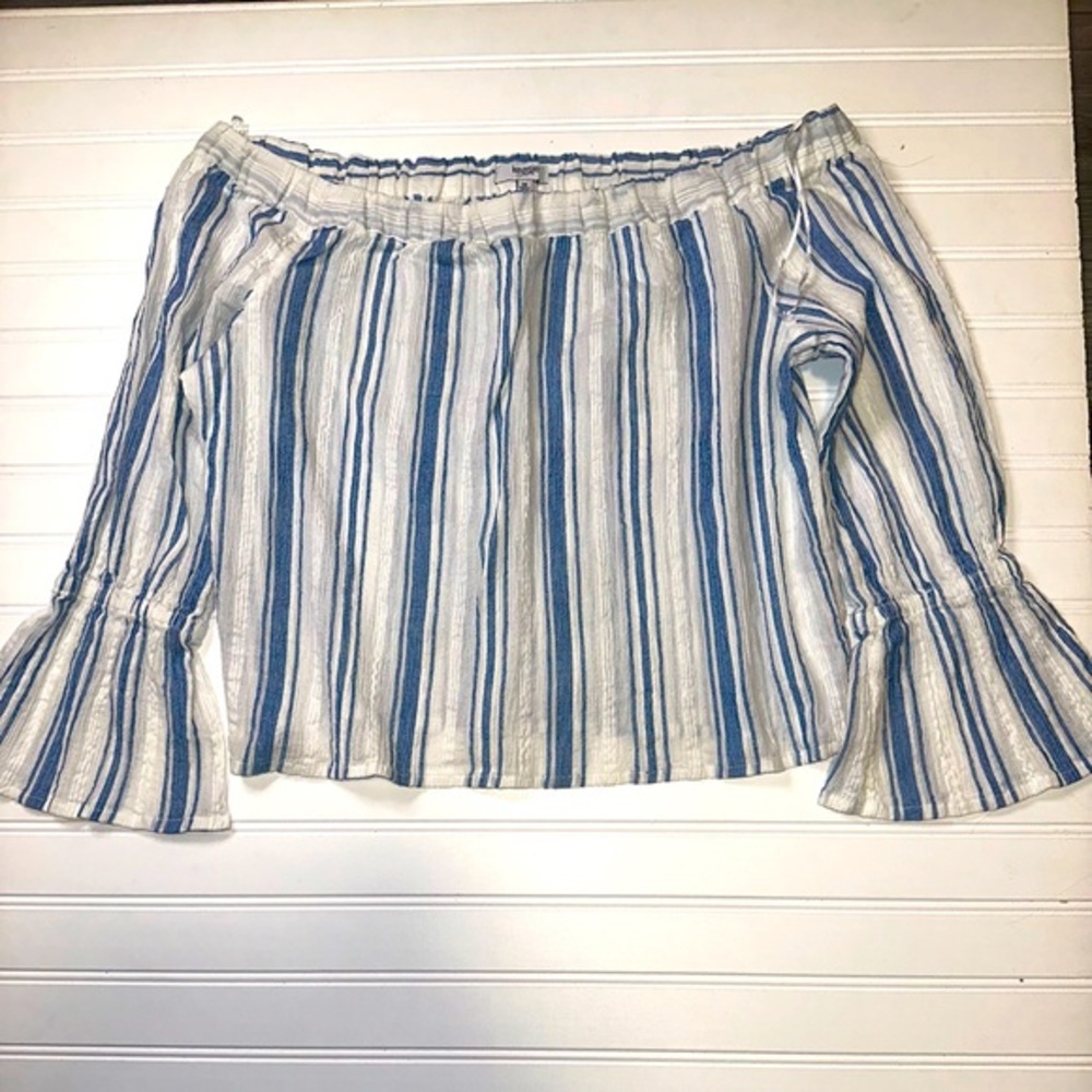 KENSIE Striped Off-Shoulder Top SIZE M